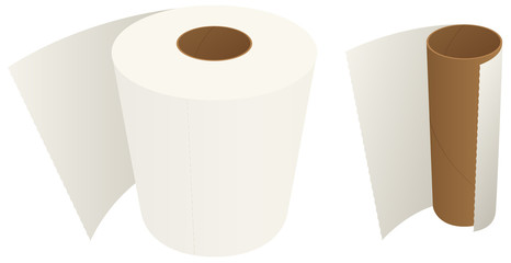 Vector illustration of toilet paper, both an empty and a full roll.