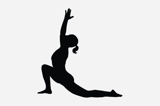 Silhouett of A woman workout yoga, female fitness instructor demonstrates a yoga position, vector image.	