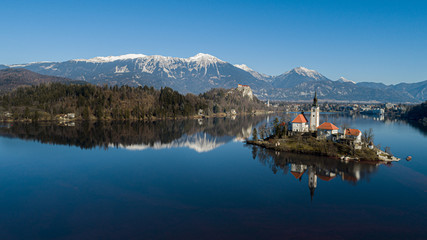 Aerial view of bled lake in Slovenia 