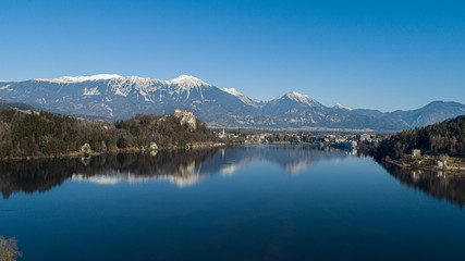 Naklejka na ściany i meble Aerial view of bled lake in Slovenia 