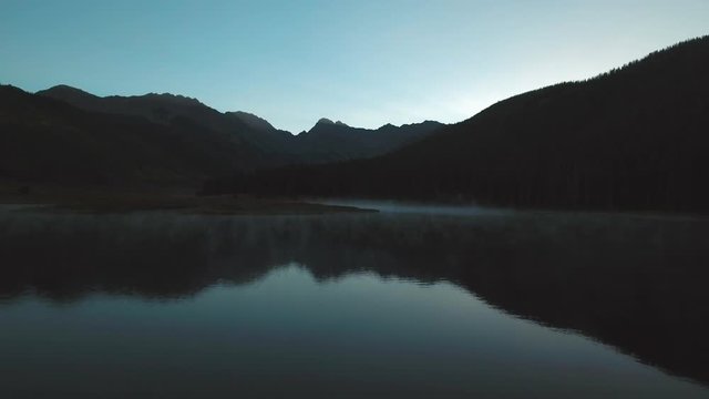 Colorado Mountain Lake Aerial at Dawn end of Summer