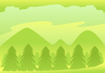 Abstract nature landscape. Forest and mountain. Vector illustration