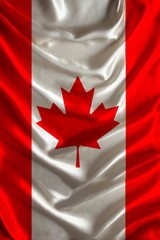 vertical silk national flag of modern state of Canada with beautiful folds, concept of tourism, travel, emigration, global business