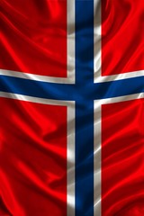 Obraz premium vertical silk national flag of modern state of Norway with beautiful folds, concept of tourism, travel, emigration, global business