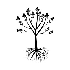 black tree with leaf crown and root