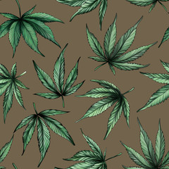 seamless pattern with cannabis leaves
