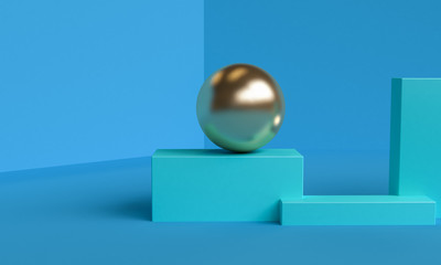 Minimalist primitive Blue geometrical abstract background, Stylish trendy illustration Podium, stand, showcase on pastel color for premium product. 3d render.