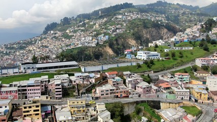 Naklejka premium Aerial shot of Waste water recycling and treatment facility 