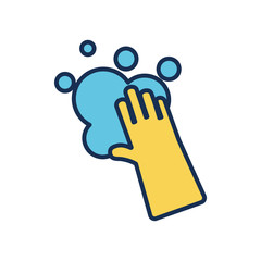 cleaning glove and soapy water icon, line fill style