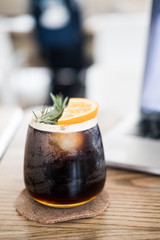 Orange juice mix with espresso shot  with ice