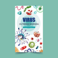 Poster design with watercolor painting of Ebola virus, hepatitis illustration.