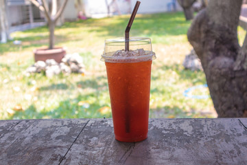 glass of ice tea with lemon