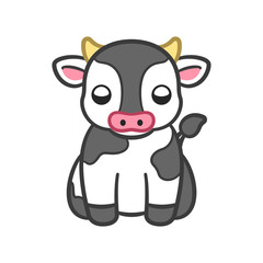 Simple cute small baby cow vector icon cartoon. Colored image for children illustration. Logo label or icon design for farming, livestock and agriculture.