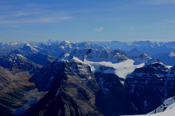 View at the summit of Mount Temple, altitude 11,625 fee above sea level, near Lake Louise, Canadian Rockies