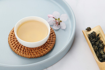 Tea and flowers on the table