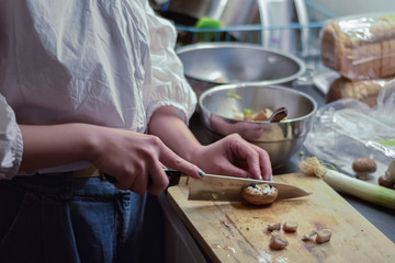 cooking champignone mushrooms for a dinner