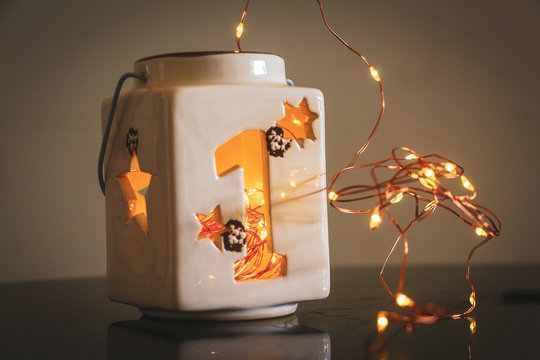 Lantern with golden rice lights