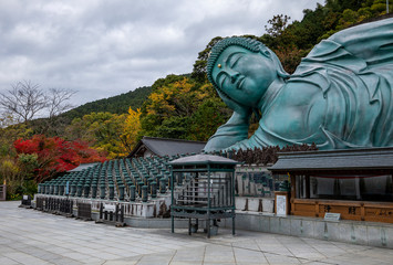 Great Buddha statue, Fukuoka, Japan . November 20, 2019 : Nanzo-in is a Shingon sect Buddhist temple in Sasaguri, Fukuoka Prefecture, Japan. It is notable for its bronze statue of a reclining Buddha