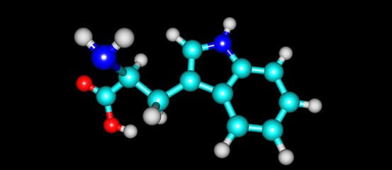 Tryptophan molecular structure isolated on black