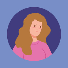 young woman in frame circular vector illustration design