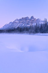 Sunrise at Castle Mountain in Banff National Park, Alberta, Canada in Winter