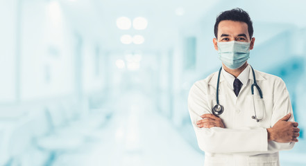 Doctor at hospital wearing medical mask to protect against coronavirus 2019