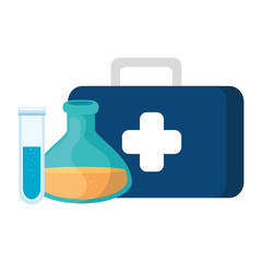 first aid kit with tubes test isolated icon vector illustration design