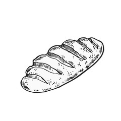 drawn by hand with a woodcut or engraving look loaf of bread,