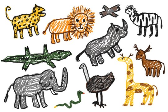 Children drawing , Animals in Africa