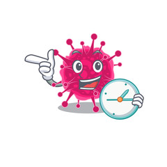 Picornaviridae mascot design concept smiling with clock