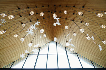 Vintage small glass stylish hang ceiling lamp in the modern house.