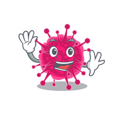 A charismatic picornaviridae mascot design style smiling and waving hand