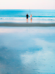 Light blue evening on a beach. New Zealand seashore 