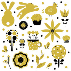 Easter set, gold and black, white background