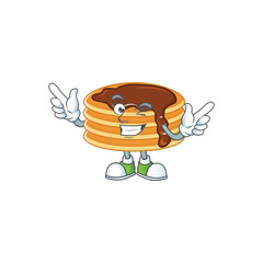 Cartoon character design concept of chocolate cream pancake cartoon design style with wink eye