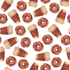 Autumn pattern with coffee, donuts and cookies