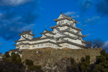 Fototapeta na wymiar Himeji Castle, Hyogo, Japan : 2019 January 24. The most beautiful castle in Japan and know as the best castle for Japanese need to see once in life. The castle can see from different location.