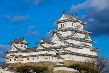 Fototapeta na wymiar Himeji Castle, Hyogo, Japan : 2019 January 24. The most beautiful castle in Japan and know as the best castle for Japanese need to see once in life. The castle can see from different location.