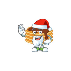 Friendly chocolate cream pancake Santa cartoon character design with ok finger