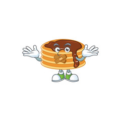 Chocolate cream pancake mascot cartoon design with quiet finger gesture