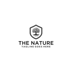 Creative Tree nature logo with shield design sign vector template icon