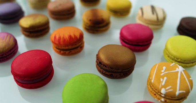 Macarons dessert. Many cute colors Assortment of pastel colored macaron of different flavors.