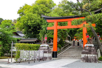 Torii gate, Kyoto, Japan : 2019 January 25. A lots of Torii gate is along the road to the top of mountain in Fushimi Inari shrine, the most famous landmark in Kyoto.