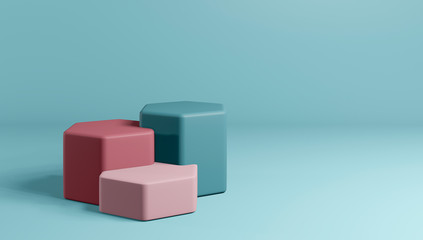 Obraz premium 3d render of minimal style podium or pedestal on colourful pastel background.Abstract concept.