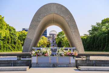 ็Hiroshima Peace Memorial Park, Japan : 2015 May 8. The Hiroshima Peace Memorial Park is visited by more than one million people each year.