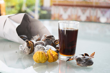 roasted chestnuts and glass of wine