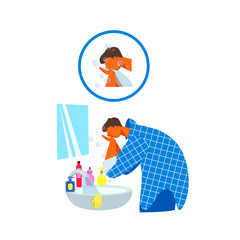 face wash. prevention of virus infection. disinfection of the skin of the face. vector image