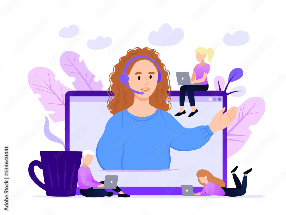Poster concept customer and operator, online technical support 24-7 for web page. vector illustration ginge