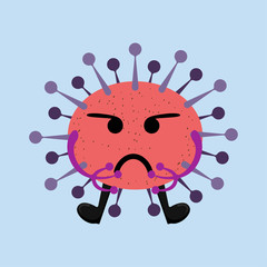 Illustration vector graphic of cute angry bacteria isolated on light blue background. Bacteriology concept design. Cute cartoon germ in flat style design. vector illustration EPS10.