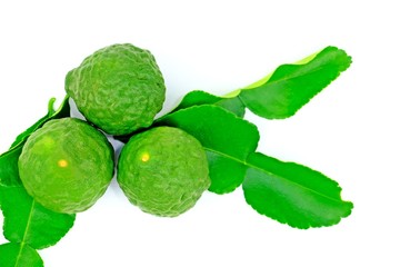 Top view of organic bergamot with its leaves isolate on white background.